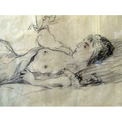 110 - Attributed to Maximilien Luce (French, 1858 - 1941) an erotic study of a reclining young lady, penci... 