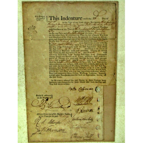 28 - Two early framed indentures, to include a Charles II example relating to Staffordshire, 25 x 15 cm t... 