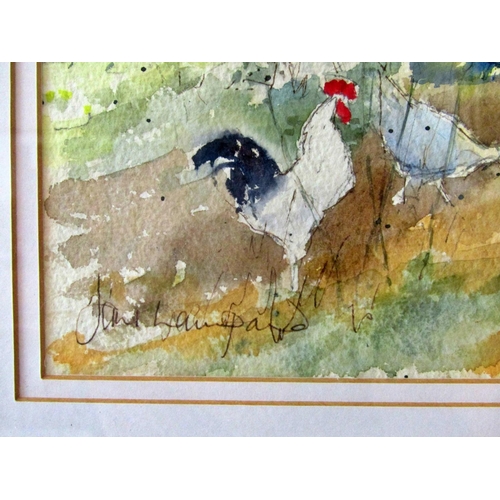 47 - Jane Lampard (local Gloucestershire artist, contemporary) 'Sarah’s Hens', watercolour, 19 x 25 cm, f... 