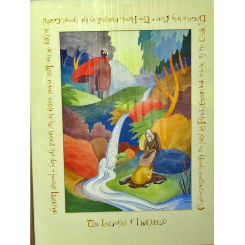 60 - Of Welsh interest - The Legend of 'Llandogo' a narrative watercolour with scripted border, 40 x 28 c... 