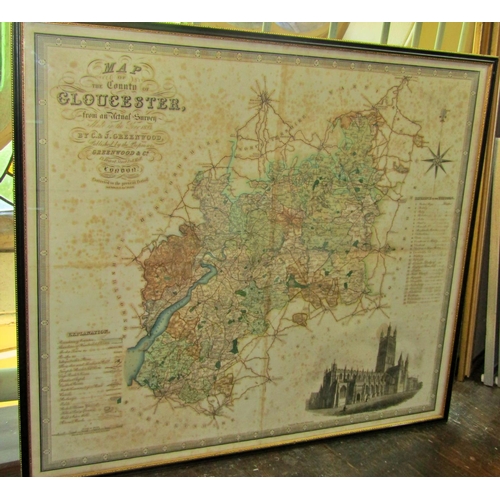 75 - Five framed maps of Gloucestershire together with a framed engraving ‘Chalford Church & Round House ... 