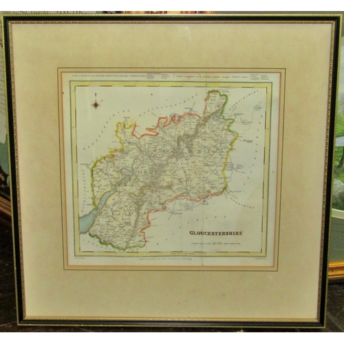 75 - Five framed maps of Gloucestershire together with a framed engraving ‘Chalford Church & Round House ... 