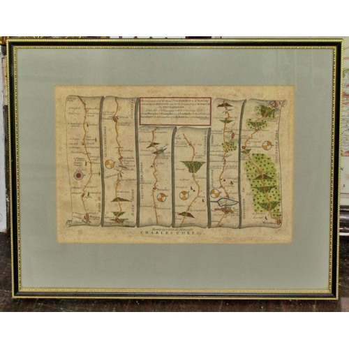 75 - Five framed maps of Gloucestershire together with a framed engraving ‘Chalford Church & Round House ... 