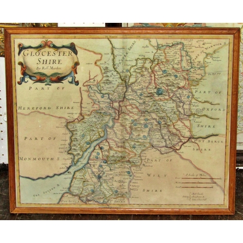 75 - Five framed maps of Gloucestershire together with a framed engraving ‘Chalford Church & Round House ... 