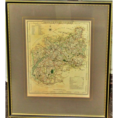 75 - Five framed maps of Gloucestershire together with a framed engraving ‘Chalford Church & Round House ... 