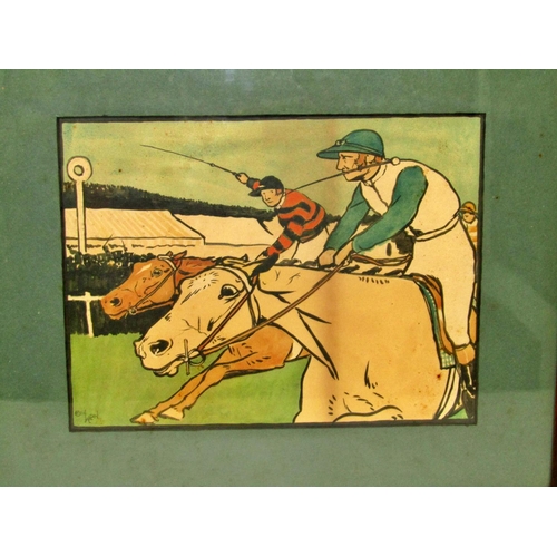 78 - Cecil Aldin (1870-1935) a series of five framed prints, figures on horse back, racing, chasing after... 