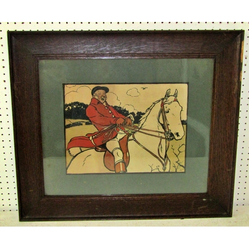 78 - Cecil Aldin (1870-1935) a series of five framed prints, figures on horse back, racing, chasing after... 