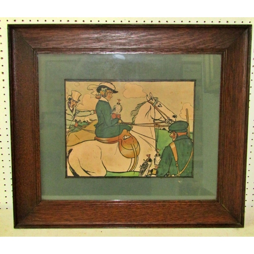 78 - Cecil Aldin (1870-1935) a series of five framed prints, figures on horse back, racing, chasing after... 