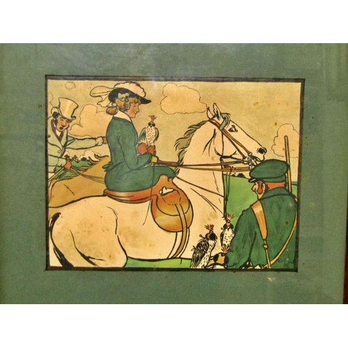 78 - Cecil Aldin (1870-1935) a series of five framed prints, figures on horse back, racing, chasing after... 