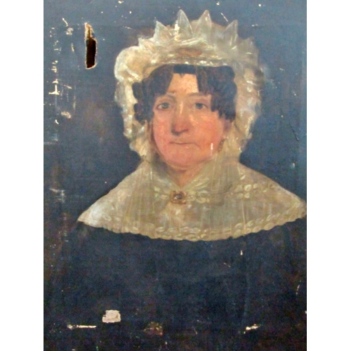 81 - 19th century English school, a half length portrait of a lady in white bodice, oil on canvas, af, un... 