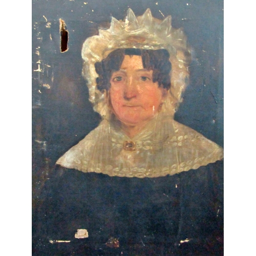 81 - 19th century English school, a half length portrait of a lady in white bodice, oil on canvas, af, un... 