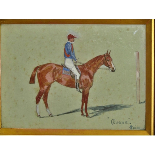 85 - George Paice (1854-1925), 'Avona', study of a racehorse and jockey in side profile, watercolour and ... 