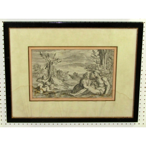 89 - Valentine Lefebre after Titian, the three ages of man, engraving, 21 x 34 cm, framed and glazed