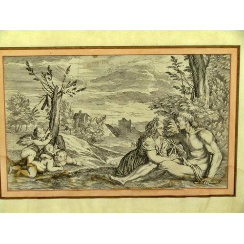 89 - Valentine Lefebre after Titian, the three ages of man, engraving, 21 x 34 cm, framed and glazed