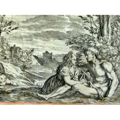 89 - Valentine Lefebre after Titian, the three ages of man, engraving, 21 x 34 cm, framed and glazed