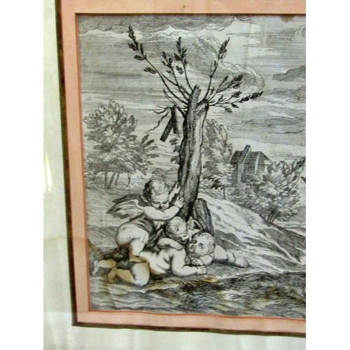 89 - Valentine Lefebre after Titian, the three ages of man, engraving, 21 x 34 cm, framed and glazed