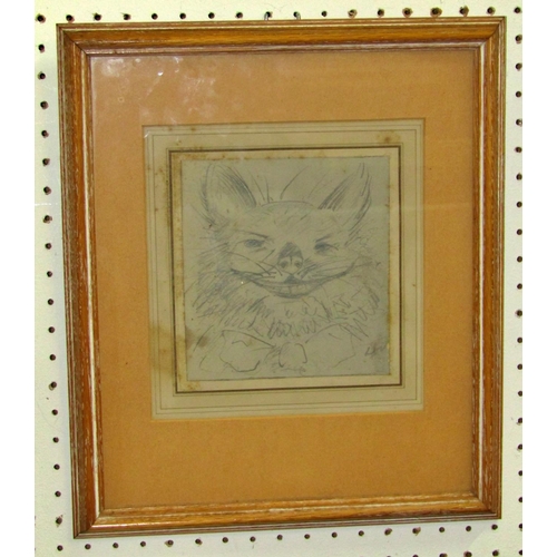 93 - In the style of Louis Wain (1860-1939), a humorous pencil sketch of a cat wearing bow tie, initialle... 