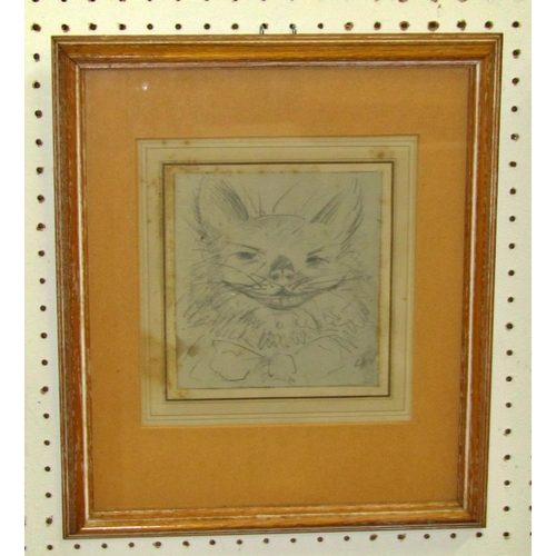 93 - In the style of Louis Wain (1860-1939), a humorous pencil sketch of a cat wearing bow tie, initialle... 