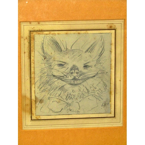 93 - In the style of Louis Wain (1860-1939), a humorous pencil sketch of a cat wearing bow tie, initialle... 