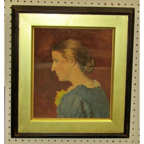 95 - 19th century English school, half length portrait of a lady in side profile, watercolour, 24 x 23 cm