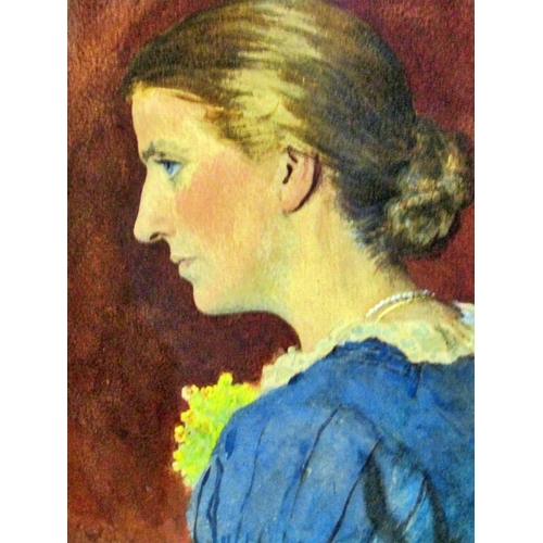 95 - 19th century English school, half length portrait of a lady in side profile, watercolour, 24 x 23 cm