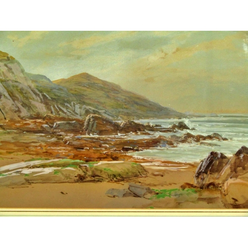 97 - Two late 19th/early 20th century watercolours, one detailing a beach scene with hilly coastline, 30 ... 