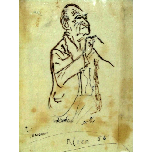 98 - Attributed to Ronald Searle (British 1920-2011) - gilt-framed 20th century sketch of a gentleman on ... 