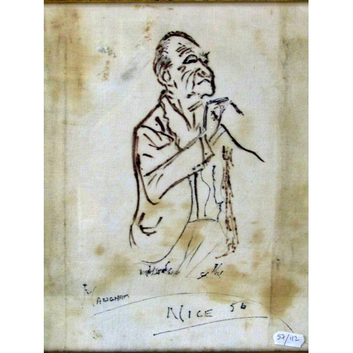 98 - Attributed to Ronald Searle (British 1920-2011) - gilt-framed 20th century sketch of a gentleman on ... 