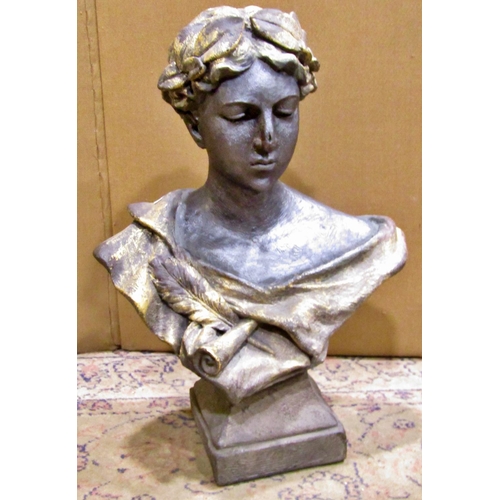 2280 - A decorative reproduction bust of a classically presented maiden, crowned with laurels, painted and ... 