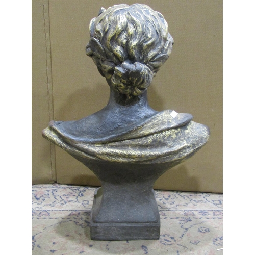 2280 - A decorative reproduction bust of a classically presented maiden, crowned with laurels, painted and ... 