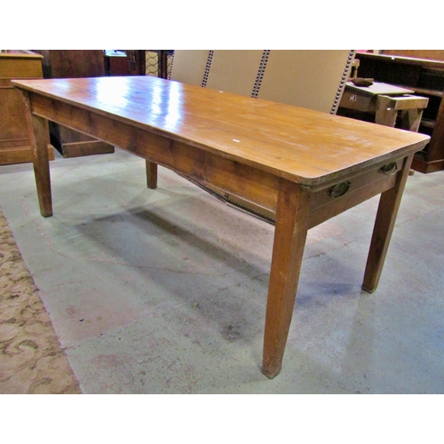 2230 - A Victorian pine farmhouse  kitchen table, fitted with a single frieze drawer, 73cm high, 180 x 88cm