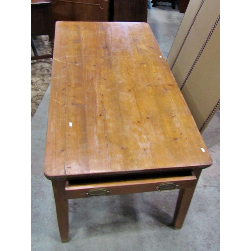 2230 - A Victorian pine farmhouse  kitchen table, fitted with a single frieze drawer, 73cm high, 180 x 88cm