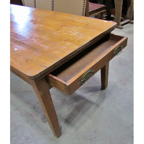 2230 - A Victorian pine farmhouse  kitchen table, fitted with a single frieze drawer, 73cm high, 180 x 88cm