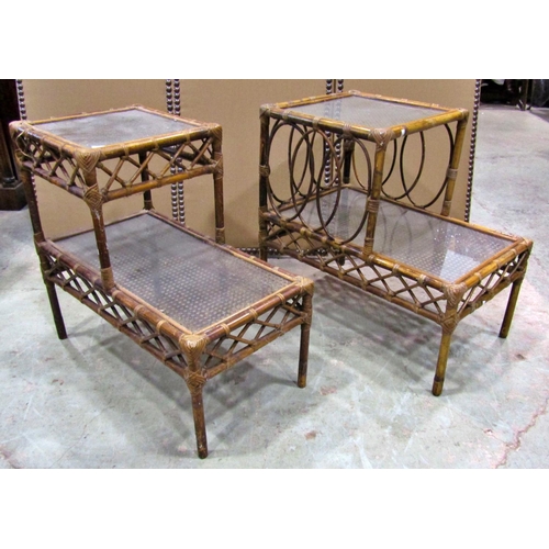 2232 - Three woven wickerwork two-tier occasional tables, each measuring 62 cm high, 66 x 41cm (3)