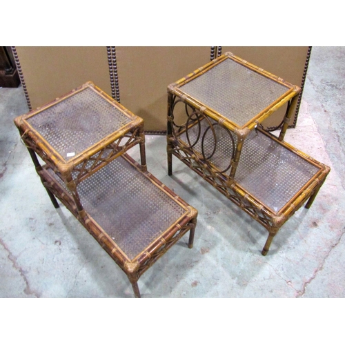 2232 - Three woven wickerwork two-tier occasional tables, each measuring 62 cm high, 66 x 41cm (3)