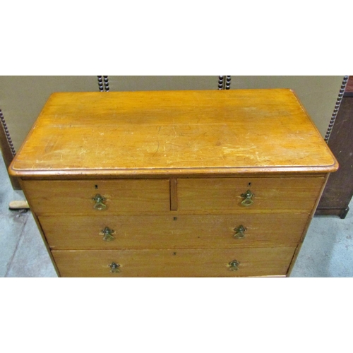 2299 - A 19th century pine chest of two short and three long drawers, fitted with gothic style brass loopin... 