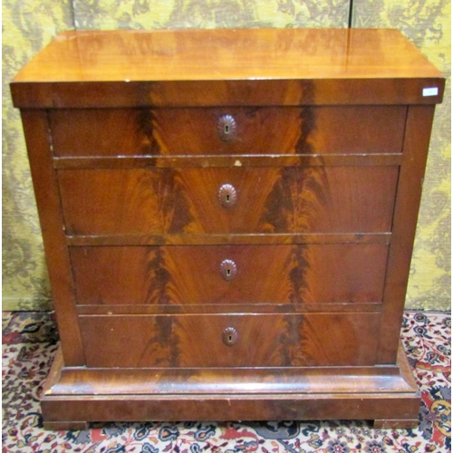 2713 - A mid 19th century continental mahogany commode of four long drawers set on a plinth base, 84 cm wid... 