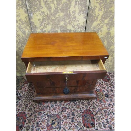 2713 - A mid 19th century continental mahogany commode of four long drawers set on a plinth base, 84 cm wid... 