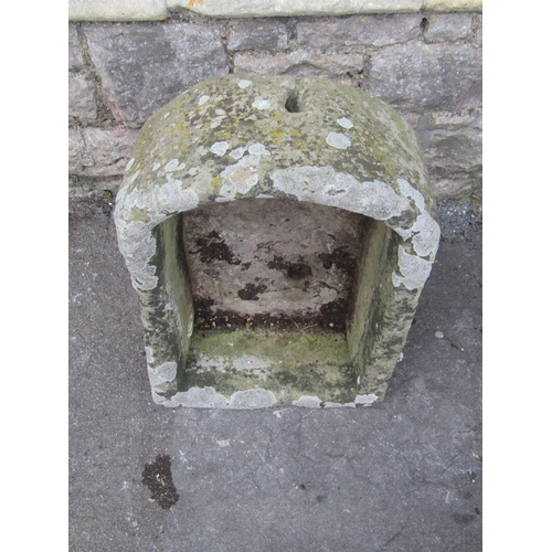 2097 - An old weathered Cotswold limestone D-end garden planter, 61 x 41 cm, together with a small limeston... 