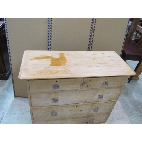 2225 - A old pale pine chest of two short and three long drawers, fitted with pressed clear glass handles, ... 