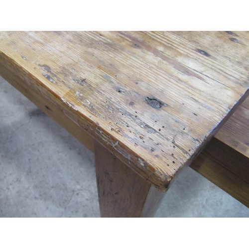 2242 - A small rustic scrubbed, pine farmhouse table, with planks top above a single frieze drawer, 71 cm h... 