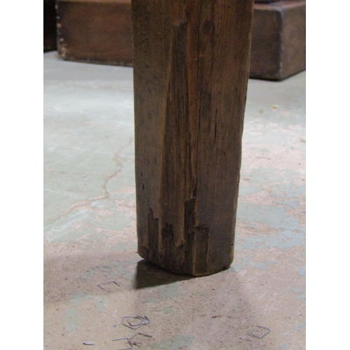 2242 - A small rustic scrubbed, pine farmhouse table, with planks top above a single frieze drawer, 71 cm h... 