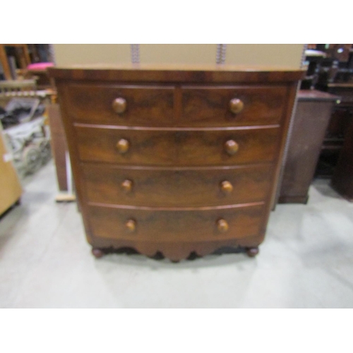 2289 - A good quality Victorian flamed mahogany bow fronted chest of two short and three long drawers, with... 