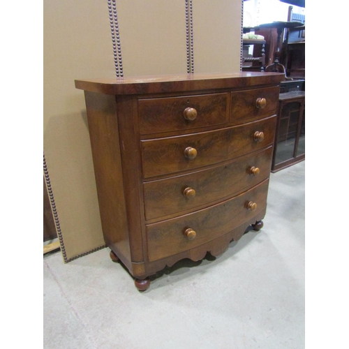 2289 - A good quality Victorian flamed mahogany bow fronted chest of two short and three long drawers, with... 