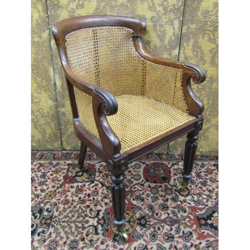 2740 - Regency mahogany bergere library chair on fluted supports