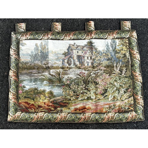 1794 - An Antique French style tapestry of an old watermill, 82 x 58 cm approx.