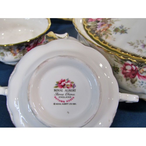 1032 - Royal Albert ‘Autumn Roses’ dinner wares to include tureen, cover and stand, six dinner and side pla... 