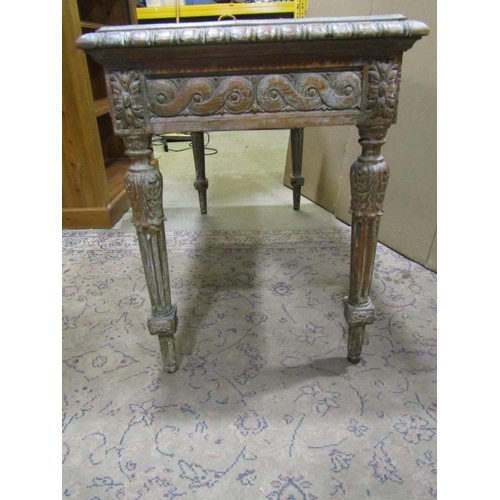 2248 - A stripped pine side / console table, the bevelled top with carved egg & dart border over a further ... 