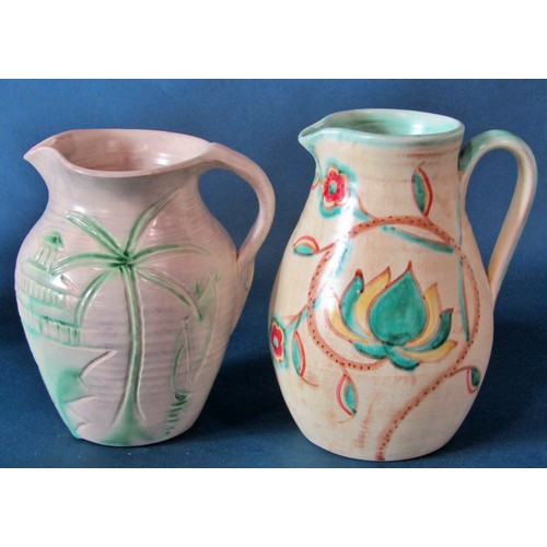 1095 - 10 various Radford pottery pieces, decorated with floral motifs, a jug decorated with a stylised pag... 