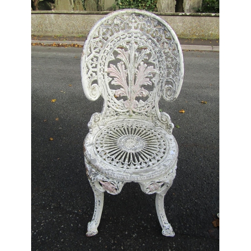 2060 - A painted cast aluminium garden terrace table and 2 chairs with decorative pierced details